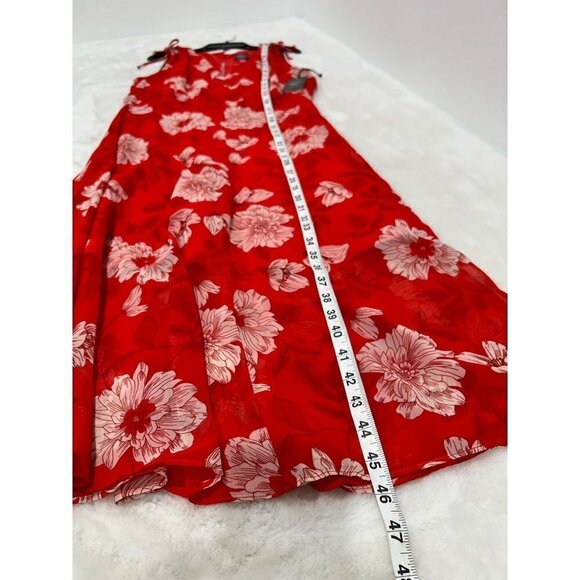 New Vince Camuto Size 6 Floral Print Tie Shoulder Chiffon Dress Red - Picture 7 of 15